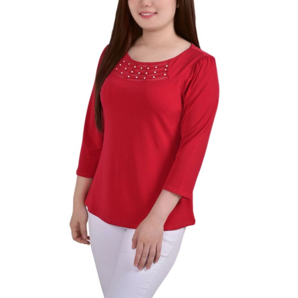 NY Collection Petite 3/4 Sleeve Crepe Knit Top